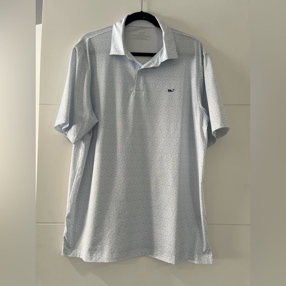 NWOT Vineyard Vines Polo, Men’s L Shirt w/ Golf Club Pattern in Light Blue